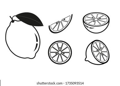 Lemon icons set isolate on white background