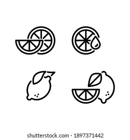 Lemon icons set. Simple design. Line vector. Isolate on white background.