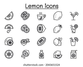 Lemon icons set in thin line style