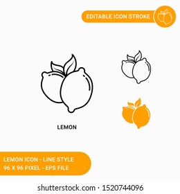 Lemon icons set vector illustration with icon line style. Fresh lemon fruit concept. Editable stroke icon on isolated white background for web design, user interface,  and mobile application 