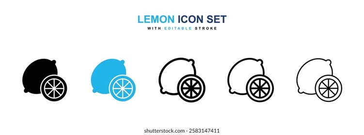 Lemon icons vector collection in black and blue colors on white background