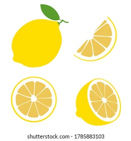 Lemon illustration. Fresh fruit isolated on a white backdround. Citrus. Lemon slices. Lemonade.