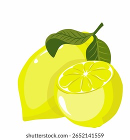 Ilustração com limão, Fruta com limão com folha, fatias de limão 