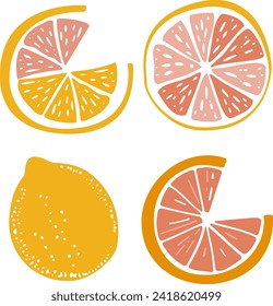 Ilustración limón. carta inspiradora con limones de garabatos, naranja aislado en segundo plano. Ilustración colorida para tarjetas de felicitación o impresiones.