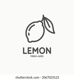 Lemon illustration in linear flat style. Isolated image on a light background. Vector icon. An element for design.