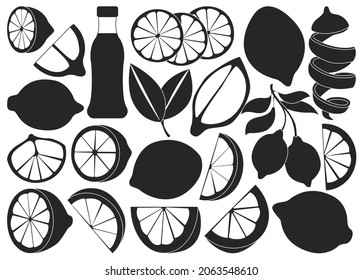 Lemon isolated black set icon.Vector illustration citrus fruit on white background .Black vector set icon lemon.