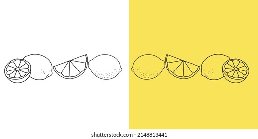 Lemon isolated doodle on black and yellow background. Lemon doodle background  for packaging, greets cards, and web and apps.