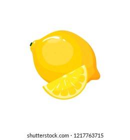 Lemon isolated on white background. Bright vector illustration of colorful half and whole of juicy lemon. Fresh cartoon
