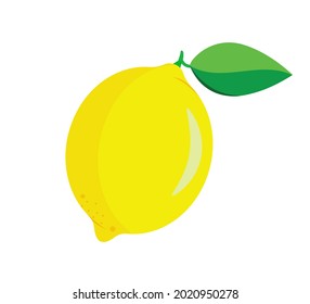 Lemon isolated on white background. Vector illustration on ripe fruit with green leaf in flat style.