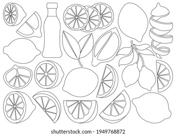 Lemon isolated Outline set icon.Vector illustration citrus fruit on white background .Outline vector set icon lemon.