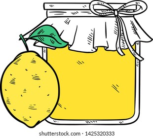 Lemon Jam With Jar by Using Colored Sketch Style