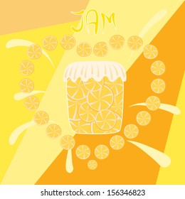 Lemon jam jar inside a heart symbol made of strawberries vector illustration