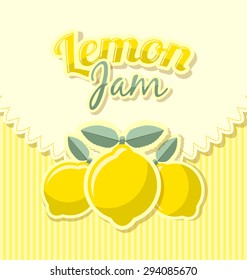 Lemon jam label in retro style on striped background