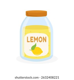 Lemon jar with label in flat style. Vector illustration isolated on white background.