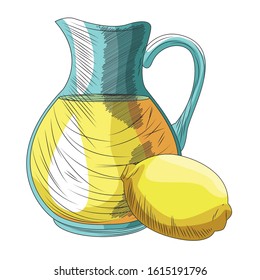 lemon and jug icon over white background, vector illustration
