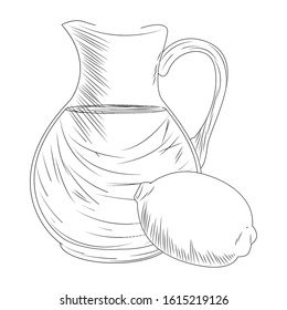 lemon and jug icon over white background, sketch design, vector illustration