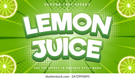 Lemon juice 3d editable text effect Template suitable for fresh fruit theme