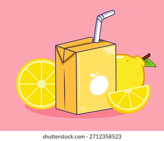 Caja de jugo de limón con diseño de dibujos animados de Ilustración vectorial de limones frescos