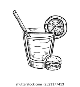 Arte vectorial de jugo de limón y hamburguesa e ilustración con estilo vintage.