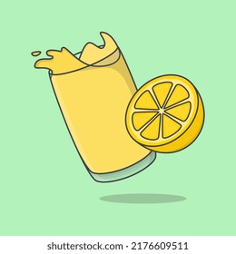 Lemon Juice Cartoon Vector Illustration. Fresh Lemon Juice Flat Icon Outline