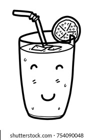 lemon juice cartoon / vector and illustration, black and white, hand drawn, sketch style, isolated on white background.