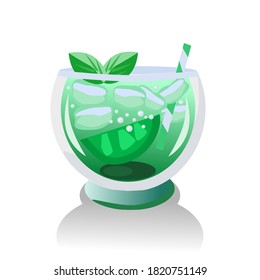 Lemon juice in a clear glass There was ice and a tube in the glass.Vector illustration isolated on white background.


