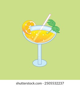 lemon juice cocktail, garnish with a slice of lemon and a sprig of mint