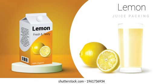 Lemon Juice Drink Carton Mockup In 3d Illustration. Plastic Juice Bottle Brand Concept Isolated. Bottle Label, Package Template Design, Label Design, Mock Up Design Label Template