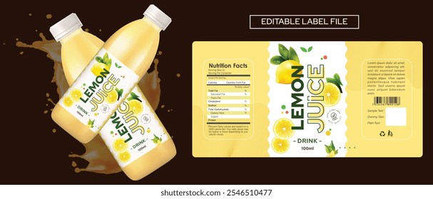 Lemon juice drink label design, lemon juice soft drink label design. bottle vector Energy drink label design. Fruit juice label bottle mockup template design