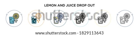 Lemon and juice drop out icon in filled, thin line, outline and stroke style. Vector illustration of two colored and black lemon and juice drop out vector icons designs can be used for mobile, ui,