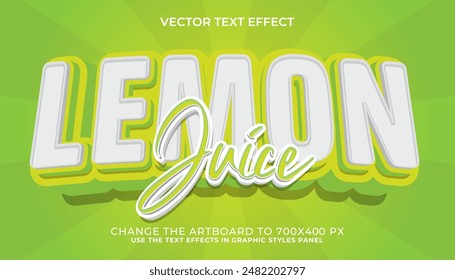 jugo de limón editable 3d efecto de texto Plantilla tipografía en negrita y estilo abstracto bebidas logo y marca