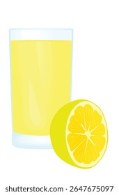Suco de limão com limões frescos ao lado do copo, vetor	