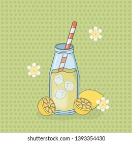 lemon juice fruit in bottle with straw