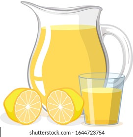 Lemon juice in glass and jug on white background illustration