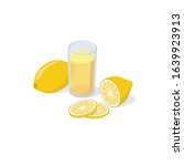Lemon juice glass, yellow lemon slices. Vector 3d isometric, color web icon, new flat style. Creative illustration design, idea for infographics.
