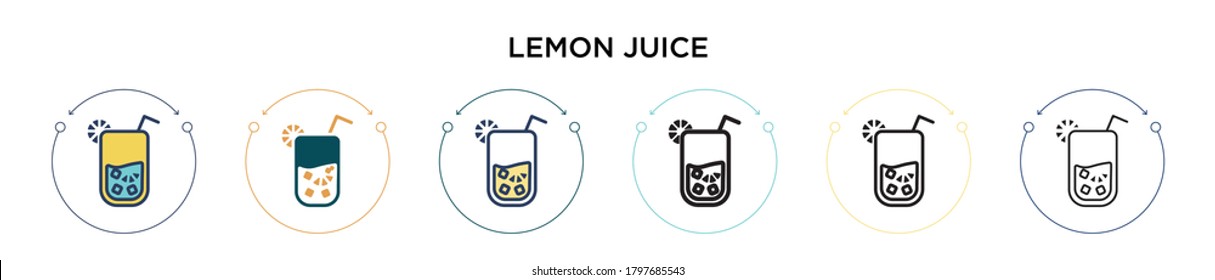 Lemon juice icon in filled, thin line, outline and stroke style. Vector illustration of two colored and black lemon juice vector icons designs can be used for mobile, ui, web