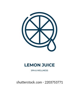 Lemon juice icon. Linear vector illustration from spa  wellness collection. Outline lemon juice icon vector. Thin line symbol for use on web and mobile apps, logo, print media.