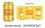 Lemon juice label design, lemon soft drink can label design. Soda can vector Energy drink label packaging design. Fruit juice bottle label template product packaging design