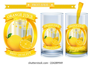 Lemon juice Label vector visual, ideal for fruit juice. Can drawn with mesh tool. Fully adjustable & scalable. Vector illustration 