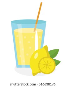 Lemon juice, lemonade, in a glass. Fresh isolated on white background. fruit and icon. drink. cocktail. Vector illustration