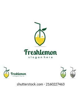 lemon juice logo, fresh lemon icon, lemon with straw logo concept