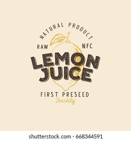 Lemon juice retro vintage textured logotype, badge, label. Vector illustration