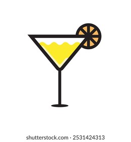 Lemon juice  with lemon slice flat icon vector illustration, isolated on white background. 