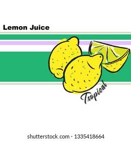 Lemon Juice Slogan T-Shirt Graphic. Watercolor Lemon Illustration. Hand Drawing Print Design with stripes. - Vektör