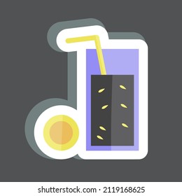 Lemon Juice Sticker in trendy isolated on black background
