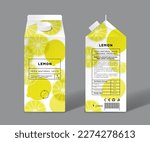 Lemon juice. Template packaging design. Whole, halves and slices of transparent fruits.