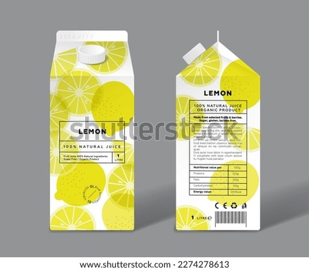 Lemon juice. Template packaging design. Whole, halves and slices of transparent fruits.