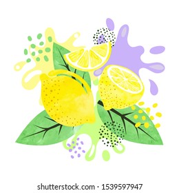 Lemon juice vector illustration. Abstract watercolor juicy fruit splash