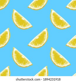 Lemon juicy bright fruit seamless pattern. Design for wallpaper, background, fabric, textile, cafe, restaurant, resort, exotic, packaging.