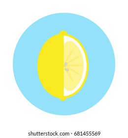 Lemon juicy fresh fruit flat icon. Round colorful button, circular vector sign. Flat style design